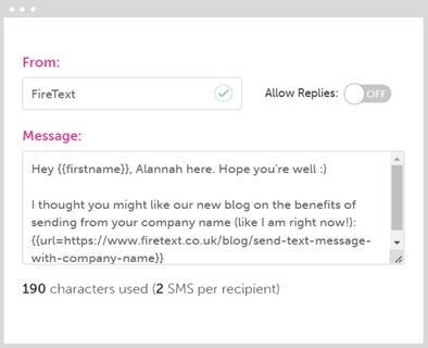 sending texts from your company name with firetext