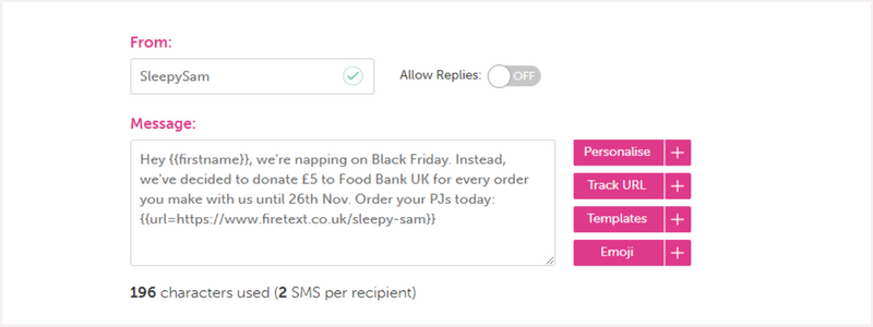 Black Friday SMS message example