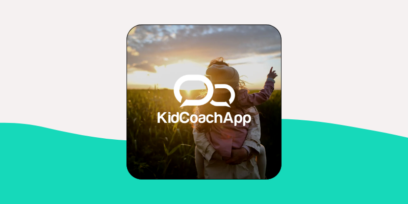 KidCoachApp logo with mother and child background image