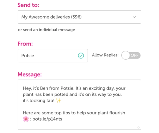 Image of the FireText Platform and a Drafted Message
