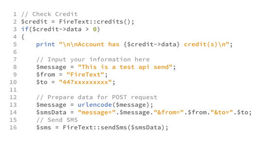 SMS API Example Code