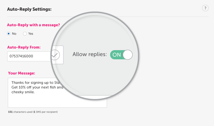 SMS auto reply on 82228