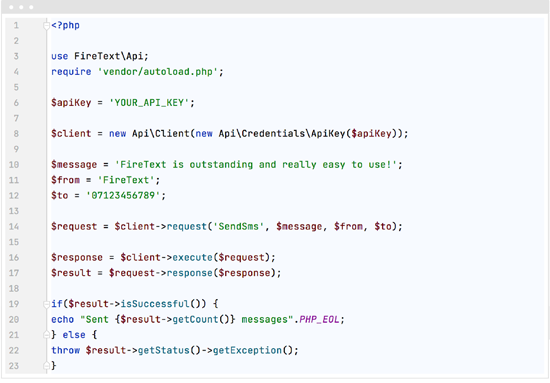 Example of using Code to Integrate with FireText via the API